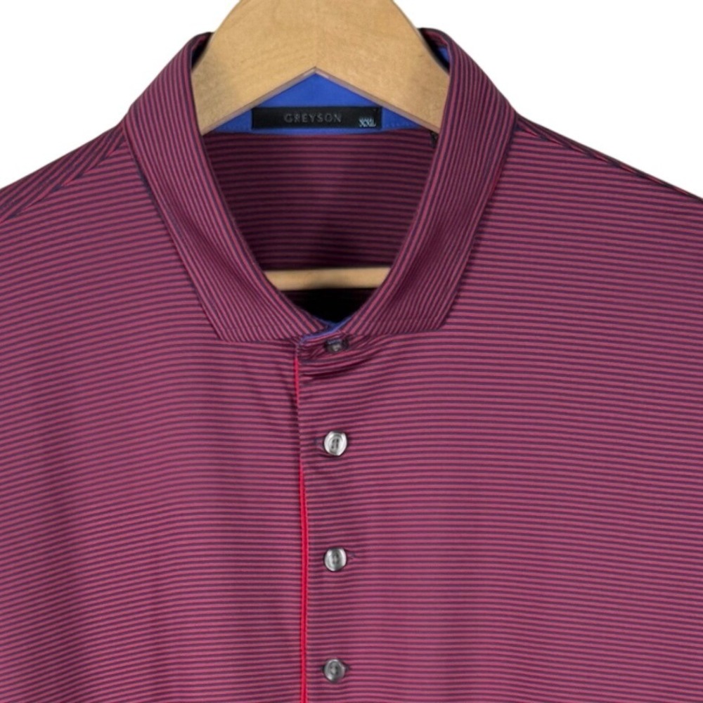 Greyson Polo Shirt Mens XXL Maroon Navy Micro Stripe Golf Performance Stretch